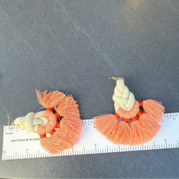 Macrame Peach Tassel Earrings – Handmade Fringe Boho Statement Jewelry - Picture 7 of 8